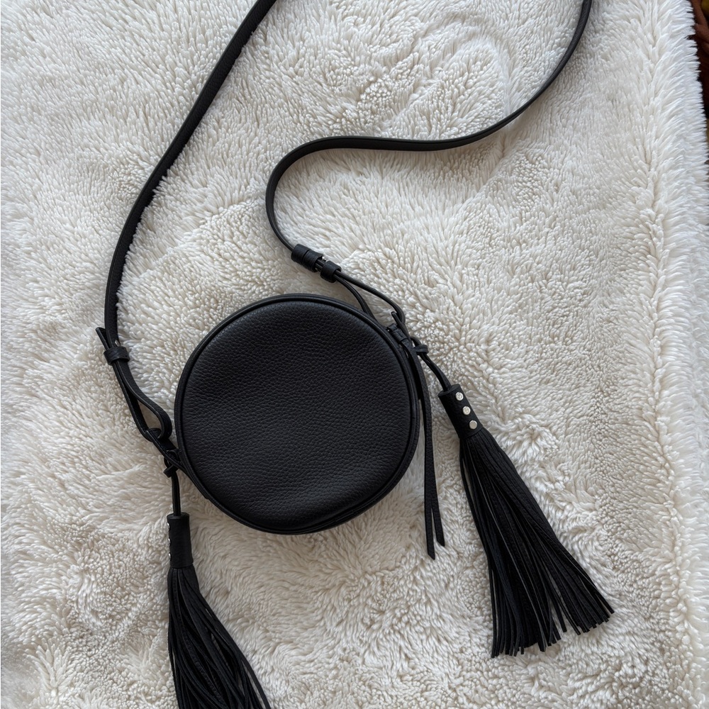 All Saints Black Crossbody Bag with Tassel Detail